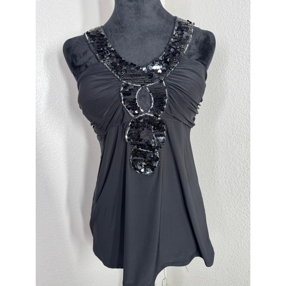 Y2K Rue21 Black Sequin Embellished Sleeveless Top Party Club Tank Made in USA - Picture 1 of 5